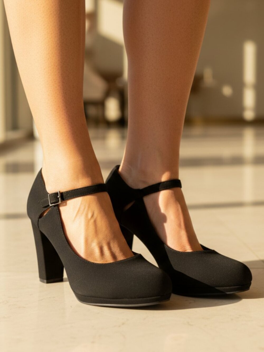 NWT Pazzle Black Ankle Strap Platform Mary Jane Heels